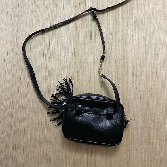 Victoria's Secret Black City Crossbody Belt Bag Purse Lips Tassel - Picture 5 of 10
